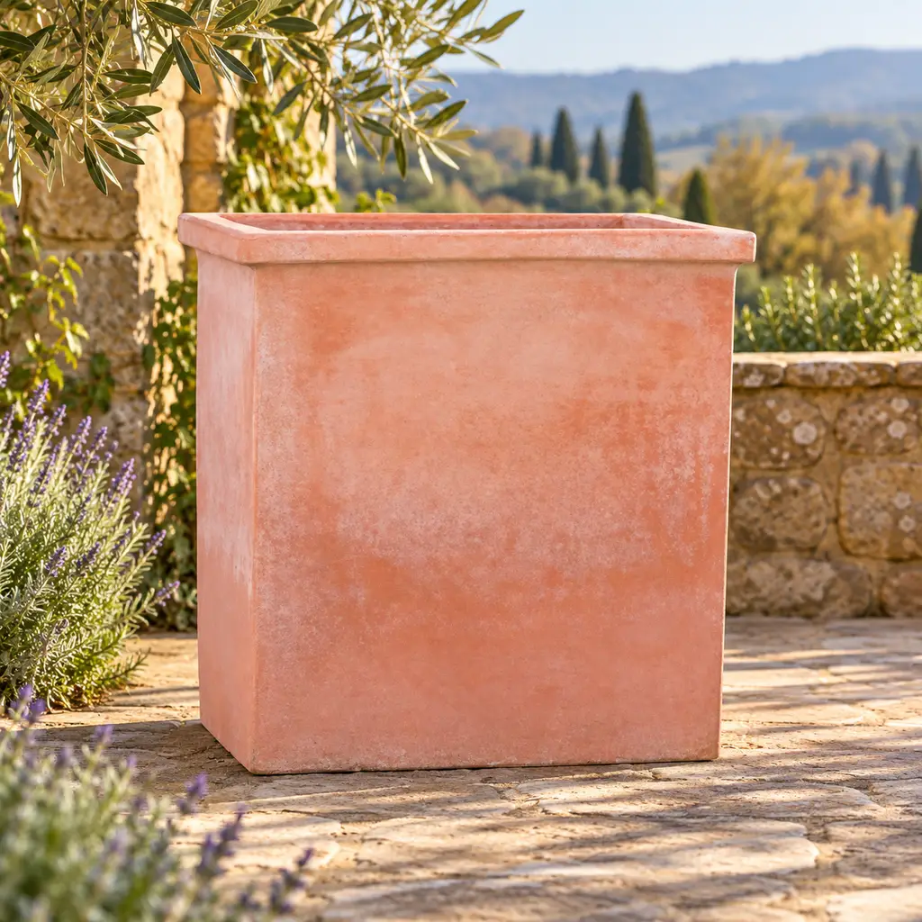 Cassetta Liscia: quadratische Terracotta für klare Gartenlinien
