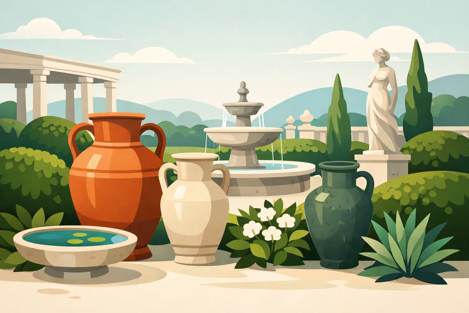 Garten Amphoren Dekorationsideen für elegante Gärten