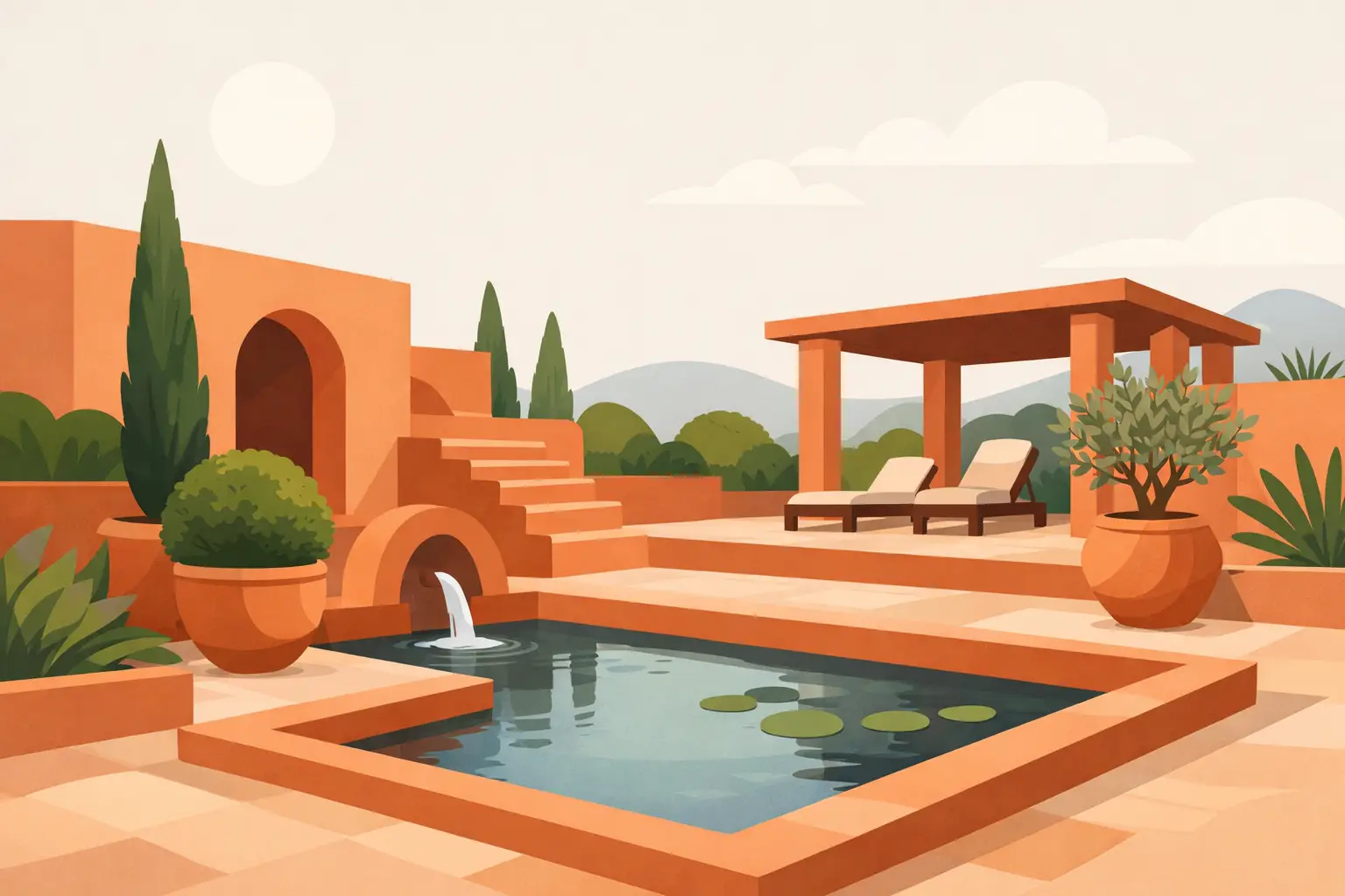 Zeitlose Gartenarchitektur mit Terracotta