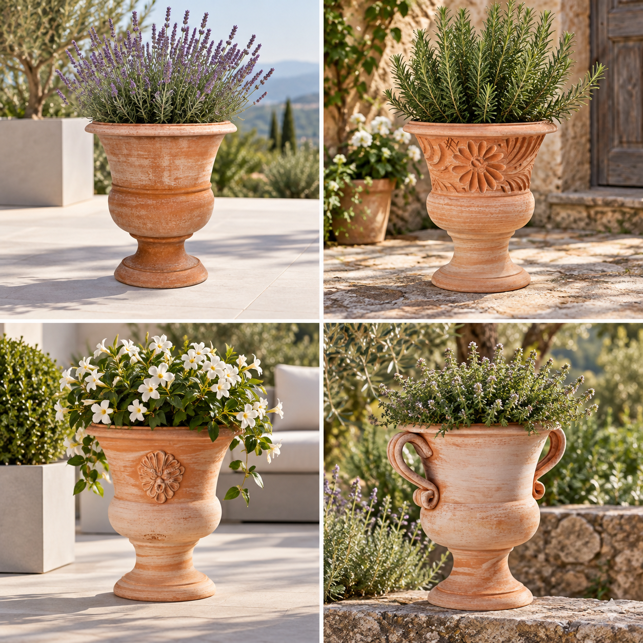 Bepflanzungsbeispiel für den Galestro Terracotta Pokal Coppa Liscia