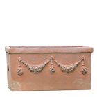 Impruneta Terracotta, Cassetta festonata, Blumenkasten, rechteckig, länglich, verziert, grau, groß, Früchtegirlanden, Rosettendekor, Rechtecktopf, Terracottatopf,