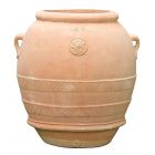 Impruneta Terracotta, Orcio, Krug, kleine Griffe, Dekorband, Rosette