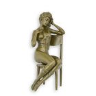 Bronzefigur entblößte Frau auf einem Stuhl, Höhe 23 cm, Frauenakt, Nacktfigur, AN EROTIC BRONZE SCULPTURE OF A SEMI NUDE FEMALE ON CHAIR