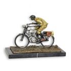 Bronzeminiatur motorisiertes Fahrrad mit Fahrer, mehrfarbig, Länge 24,2 cm, Bronzefigur, Männerfigur, Dekofigur, Bronzemann, Fahrradminiatur, Mofa, A BRONZE SCULPTURE OF A MAN ON A BIKE