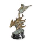 Bronzefigur Meeresfee mit fliegenden Fischen, Innendeko, Tischdeko, A BRONZE SCULPTURE OF AN OCEAN FAIRY RIDING FLYING FISH