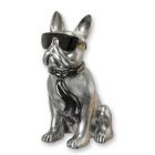 Bulldogge mit Sonnenbrille und Krawatte - silberfarben-schwarz - Höhe 27,6 cm - Polyresin