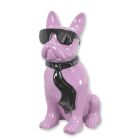 Bulldog, altezza 59,6 cm, viola/nero, figura in poliresina, figura di cane, figura animale, UN BULLDOG IN RESINA CON OCCHIALI DA SOLE E CRAVATTA - LILLÀ