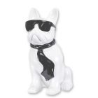 Bulldogge, H. 40 cm, Polyresin, mit Sonnenbrille und Krawatte, weiß/schwarz, Hundefigur, Dekofigur, A RESIN BULLDOG WITH SUNGLASSES AND TIE - WHITE