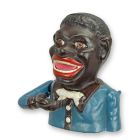 Gusseisen-Spardose Mann, mechanisch, mehrfarbig, A CAST IRON BLACK MAN MECHANICAL BANK