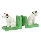 Set di 2 fermalibri in ghisa con statuette per cani, UN PAIO DI FERMALIBRI IN GHISA NIPPER PER CANI, BASE VERDE
