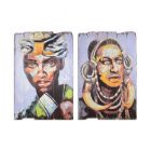 2er-Set Bilddrucke auf Holz, mehrfarbig, afrikanisch, Portrait, A PAIR OF PRINTS ON WOOD