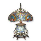 Tischlampe im Tiffany-Stil, H. 60 cm, rund, blau, Tischleuchte, Standleuchte, Raumdekoration, A TIFFANY STYLE TABLE LAMP