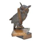 Statuetta di gufo animale in bronzo su libri, altezza 50 cm, gufo di bronzo, statuina di gufo, statuina da giardino, figura decorativa, UNA SCULTURA IN BRONZO DEL GUFO SAGGIO CON LIBRI