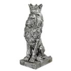 Kunststeinfigur gekrönter Löwe, silberfarben, Polyresin, Löwenfigur, A RESIN CROWNED LION - OLD SILVER