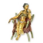 Bronzefigur orientalische Frau, H. 14,4 cm, mehrfarbig, Dekofigur, Sammlerfigur, A BRONZE SCULPTURE OF A WOMAN IN A CURULE CHAIR