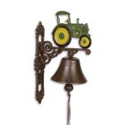 2er-Set Wandglocken,  Gusseisenglocken mit Traktordekoration, A PAIR OF CAST IRON GREEN AND YELLOW TRACTOR BELLS