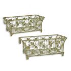 2er-Set Eisenkörbe, L. 57,5 cm, verziert, rechteckig, Mauerdekoration, Umrandung für Blumenkästen, A PAIR OF IRON BASKETS