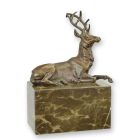 Bronzefigur liegender Hirsch, Höhe 18,5 cm, klein, Tierfigur, Gartenfigur, Figurine, Statuette, A BRONZE SCULPTURE OF A STAG