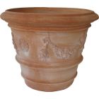 Galestro Terracotta, Conca con Festone, Blumentopf, rund, verziert, Girlande, Rosettendekor, Streifendekor