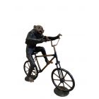 Bronzefigur Affe auf Fahrrad, Schimpanse, Affenfigur, Bronzetierfigur, Bronzeaffe, Bronze
