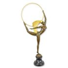 Bronzefigur nackte Reifentänzerin, Höhe 70,8 cm, Frauenfigur, mehrfarbig, Dekofigur, A BONZE SCULPTURE OF A HOOP DANCER