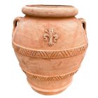 Galestro Terracotta, Orcio Castello, Krug, Amphore, Griffe, Henkelkrug, Ölkrug, rund, hoch, Verzierung, Streifen, Lilie