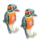 2er-Set Wandhaken mit Vogelfiguren, farbig, Höhe 15,4 cm, A PAIR OF CAST IRON KOOKABURRA COAT-HOOKS