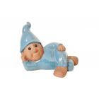 Wichtel, liegend, L. 31 cm, azurblau, Gartenzwerg, Terracotta, glasiert, Heritage Garden, Gartenfigur, Gartendeko