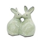 Hasenpärchen, sitzend, H. 23 cm, lindgrün, glasiert, Heritage Garden, Dekofigur, Gartenfigur, Hasenfigur