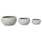 Blumentopf Home & Garden, glasiert, rund, flach, hellgrau, Gartengefäß, Pflanztopf, Übertopf, Blumenschale