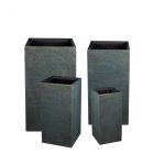 Pflanzvase, MetallicLine, Zement-Fiberglas, Viereckform, schlicht, hoch, Farbe Antra/Gold, Gartengefäß, Blumenkasten, Pflanzkasten, Vierecktopf