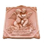 Galestro Terracotta, Mattonella 4 Stagioni Primavera, Wandfliese Frühling, Vierjahreszeitenmotiv, quadratisch, Wandbild, Engel, Putten, Dekoration, Relief