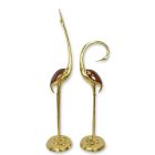 2erSet Kraniche, H. 139 + 173,5 cm, Bronzefigur, goldfarben, rot, Tierfigur, A PAIR OF BRONZE CRANES