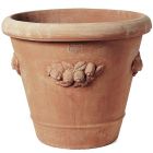 Impruneta Terracotta, Vaso Camelia con Limoni, Pflanztopf, Blumentopf, rund, verziert, grau, Limonendekor, Cameliavase, Terracottavase, Terracottatopf
