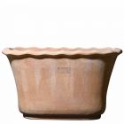 Impruneta Terracotta, Tinozza smerlata, Pflanztopf, oval, länglich, verziert, grau, Streifendekor, Ovaltopf, Terracottatopf