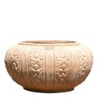 Impruneta Terracotta, Cachepot con Foglie, Blumentopf, Pflanztopf, rund, klein, verziert, grau, Blütendekor, Terracottatopf