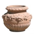 Impruneta Terracotta, Cachepot con Frutta, Blumentopf, Pflanztopf, rund, verziert, grau, Früchtegirlande, Terracottatopf, Übertopf