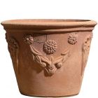 Impruneta Terracotta, Vasetto decorato con Goccia, Blumentopf, Vase, rund, Blütendekor, Maskendekor