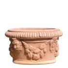 Impruneta Terracotta, Vasetto basso decorato, Blumentopf, Pflanztopf, rund, flach, klein, verziert, grau, Terracottatopf
