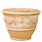 Impruneta Terracotta, Conca con Piedino Festonata, Blumentopf, Becken, groß, rund, verziert, Girlande, Rosettendekor