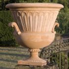 Impruneta Terracotta, Alzata Abamelik Lazarev con Manici, Pokal mit Griffen und Verzierung, Pflanzgefäß