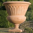 Impruneta Terracotta, Alzata Abamelik Lazarev, Pokal mit Verzierung, Pflanzgefäß