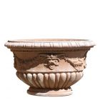 Impruneta Terracotta, Vaso ovale decorato, Pflanztopf, Blumentopf, oval, verziert, Girlandendekor, Maskendekor, Terracottatopf
