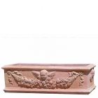 Impruneta Terracotta, Cassetta con Angelo, Blumenkasten, rechteckig, länglich, verziert, grau, Früchtegirlande, Engeldekor, Rechtecktopf, Terracottatopf