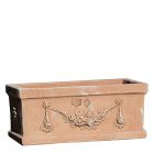 Impruneta Terracotta, Cassetta festonata, Blumenkasten, rechteckig, länglich, verziert, grau, Blumengirlande, Blütendekor, Rechtecktopf, Terracottatopf