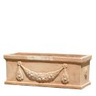 Impruneta Terracotta, Cassetta festonata, Blumenkasten, rechteckig, länglich, verziert, grau, Früchtegirlande, Rechtecktopf, Terracottatopf