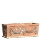 Impruneta Terracotta, Cassetta festonata, Blumenkasten, rechteckig, länglich, verziert, grau, Girlandendekor, Rechtecktopf, Terracottatopf
