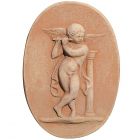Impruneta Terracotta, Angelo con Flauto in Ovale, ovales Wandbild Engel mit Flöte, Dekoration, Relief