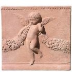 Impruneta Terracotta, Pannello Putto con Festone, Wandbild Putte mit Girlande , Dekoration, Relief