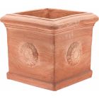 TerrArte Terracotta, Cubo con Rosone, Pflanztopf, quadratisch, verziert, Rosettendekor, Blumentopf
